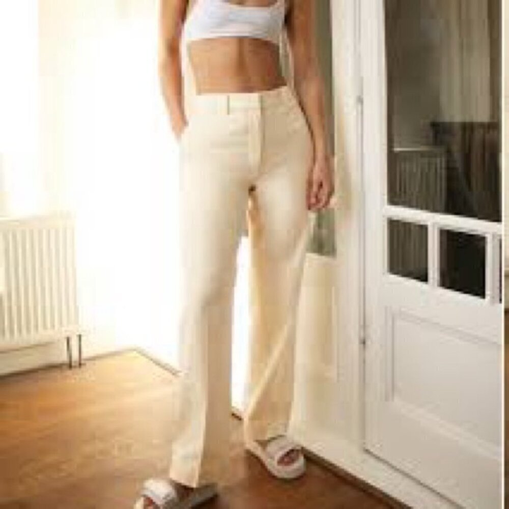 NWT Wilfred Aritzia Sequoia 100% Cotton High Waisted Straight Leg Pants Cream 12